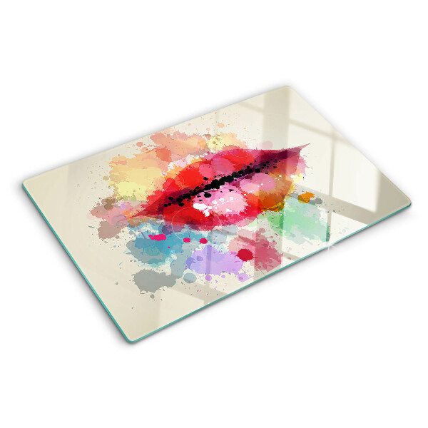 Szklana deska kuchenna Usta w kolorowych plamach