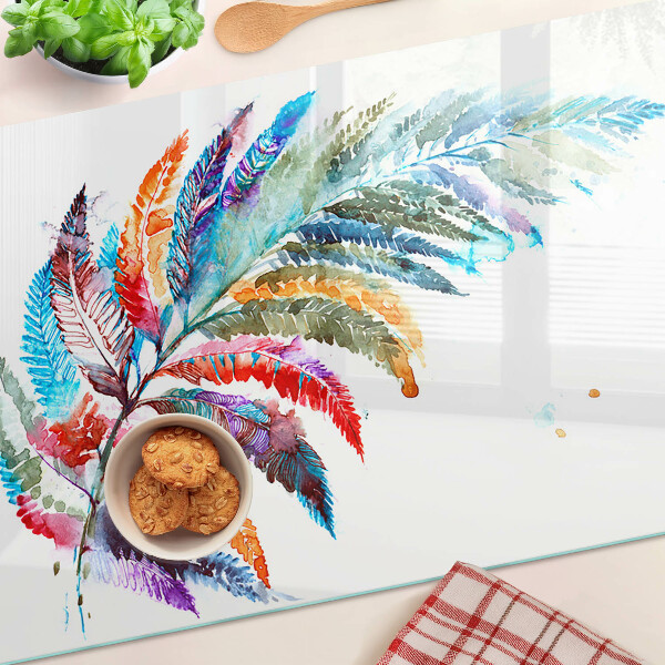 Szklana deska kuchenna Liście paproci w kolorach tęczy