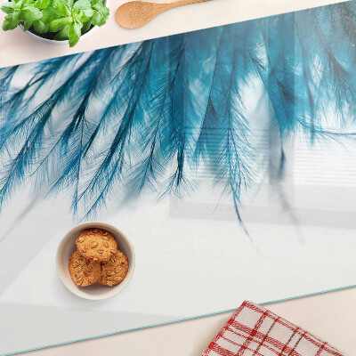 Deska kuchenna szklana Niebieskie pióra na białym tle