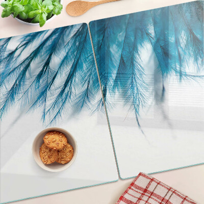 Deska kuchenna szklana Niebieskie pióra na białym tle