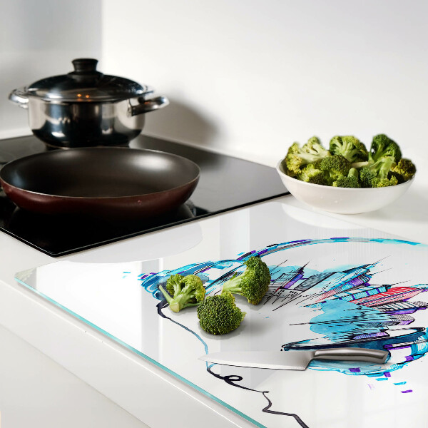 Deska kuchenna szklana Słuchawki z miejskim pejzażem