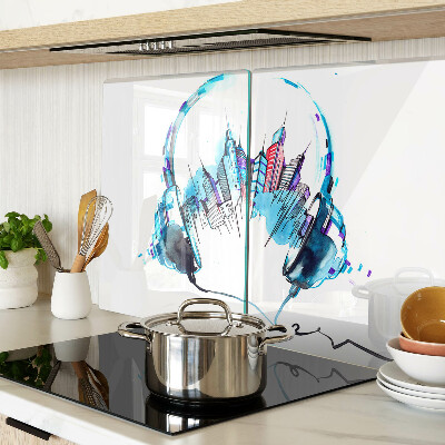 Deska kuchenna szklana Słuchawki z miejskim pejzażem