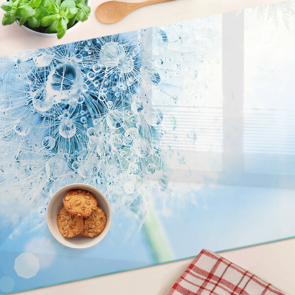 Szklana deska do krojenia Kwiat dmuchawca z kroplami wody