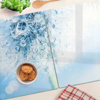 Szklana deska do krojenia Kwiat dmuchawca z kroplami wody