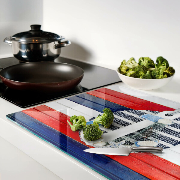 Snijplanken van glas Anker tegen een achtergrond van strepen