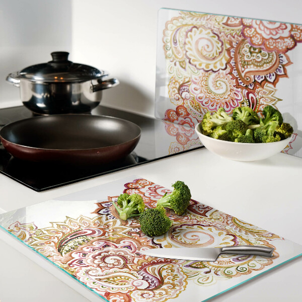 Deska kuchenna szklana Motyw paisley w odcieniach czerwieni i złota