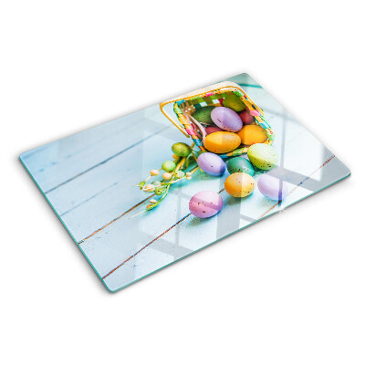 Szklana deska kuchenna Wielkanocne kolorowe jajka w koszyku