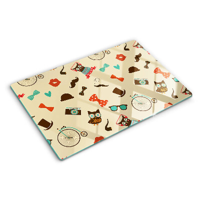 Szklana deska do krojenia Kotki i akcesoria retro