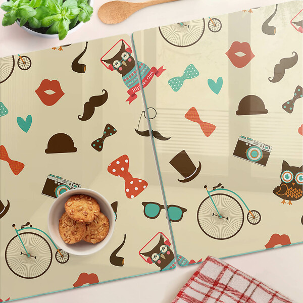 Szklana deska do krojenia Kotki i akcesoria retro