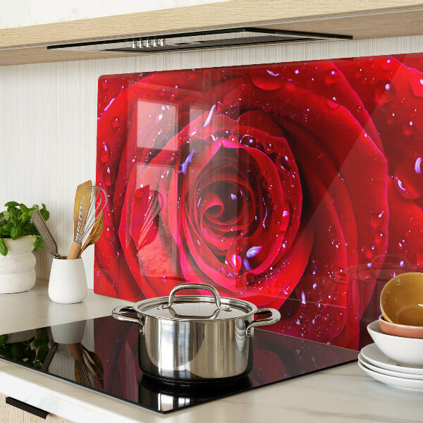 Deska kuchenna szklana Czerwona róża z kroplami wody