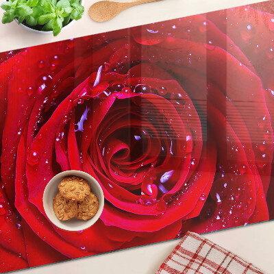 Deska kuchenna szklana Czerwona róża z kroplami wody