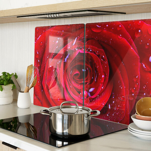 Snijplanken glas Rode roos met waterdruppels