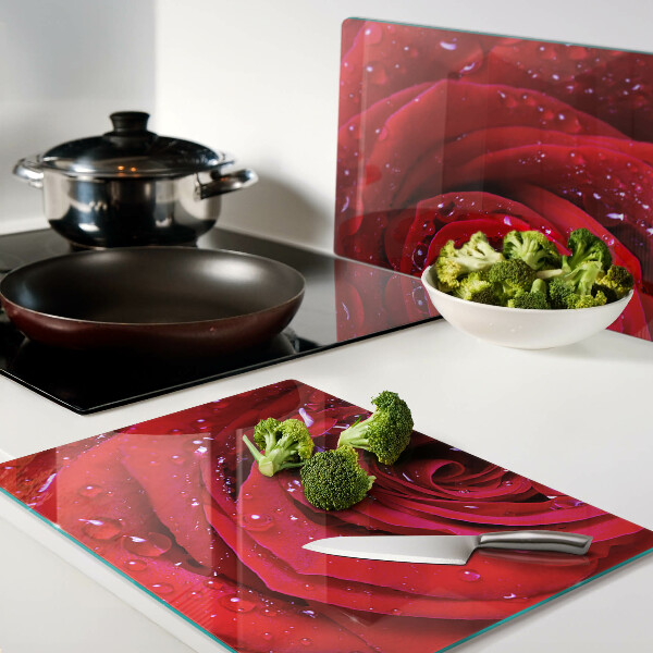 Deska kuchenna szklana Czerwona róża z kroplami wody