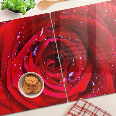 Deska kuchenna szklana Czerwona róża z kroplami wody