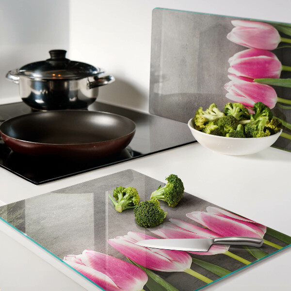 Szklana deska do krojenia Tulipany na szarym tle