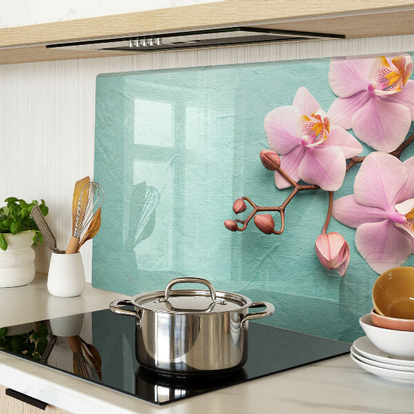 Szklana deska kuchenna Orchidee na tle niebieskim