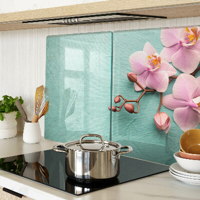 Szklana deska kuchenna Orchidee na tle niebieskim