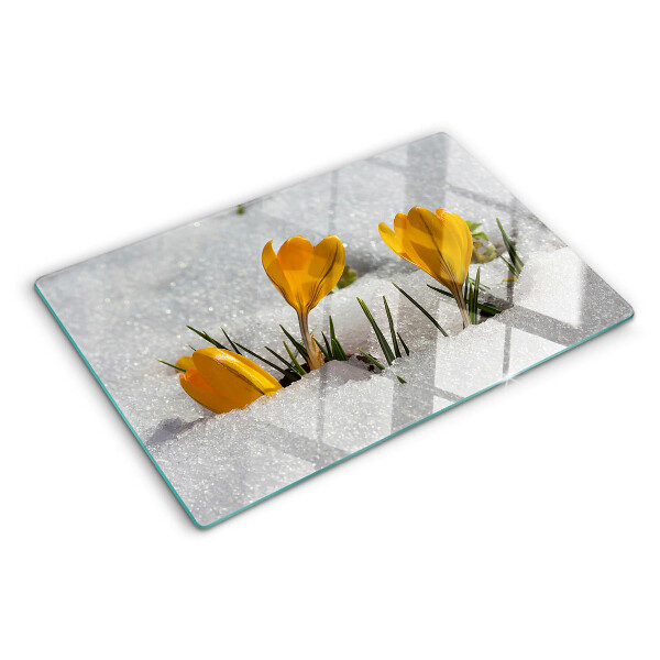 Deska kuchenna szklana Krokusy w śniegu