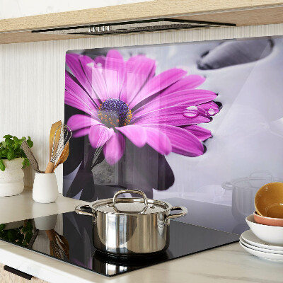 Szklana deska do krojenia Fioletowy kwiat z kroplami wody