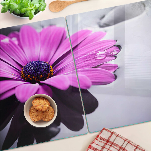 Szklana deska do krojenia Fioletowy kwiat z kroplami wody