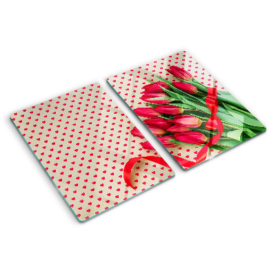 Szklana deska kuchenna Tulipany z serduszkami i wstążką