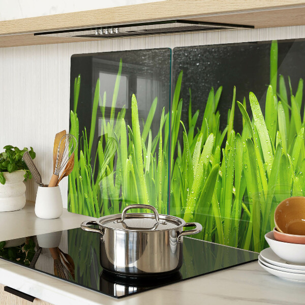 Deska kuchenna szklana Zielona trawa z kroplami wody