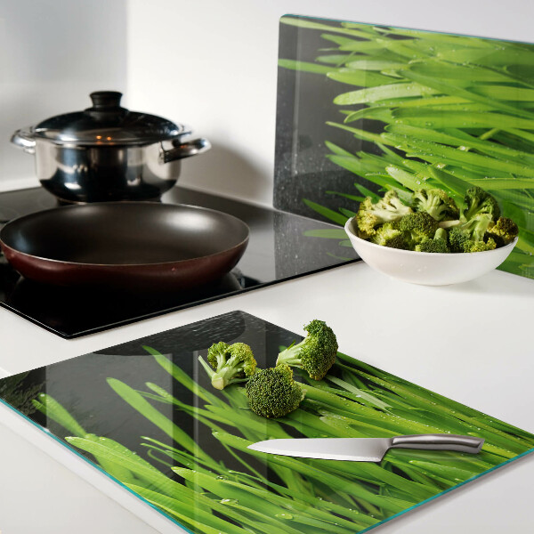 Deska kuchenna szklana Zielona trawa z kroplami wody