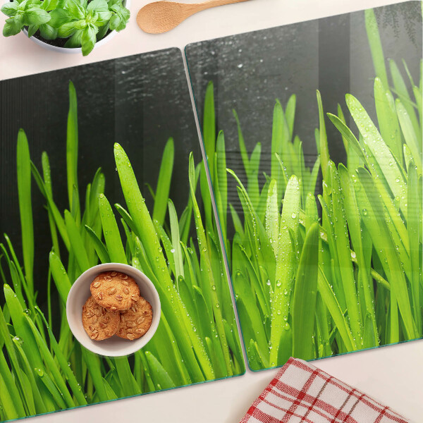 Deska kuchenna szklana Zielona trawa z kroplami wody