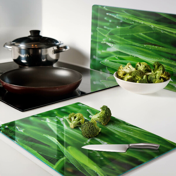Szklana deska do krojenia Trawa z kroplami wody