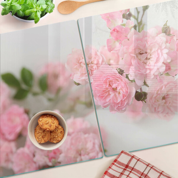 Snijplanken van glas Roze bloemen in een vaas