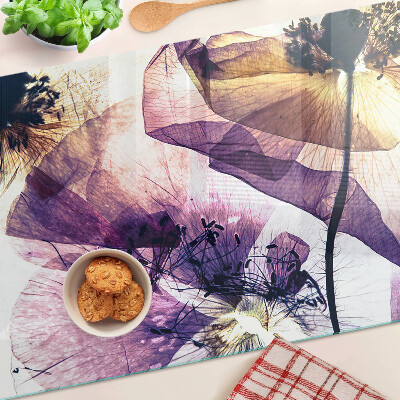 Szklana deska kuchenna Kwiaty w odcieniach fioletu i żółci