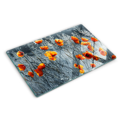 Glazen snijplanken Klaprozenlandschap in grijstinten