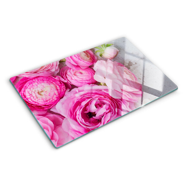 Snijplanken van glas Roze bloemen in een boeket
