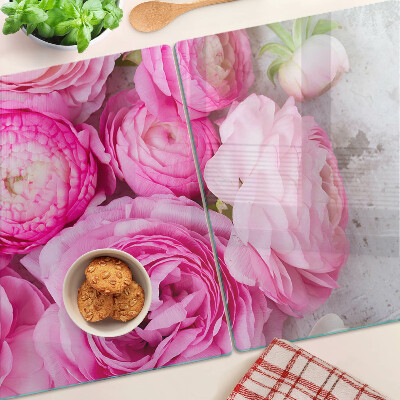Snijplanken van glas Roze bloemen in een boeket