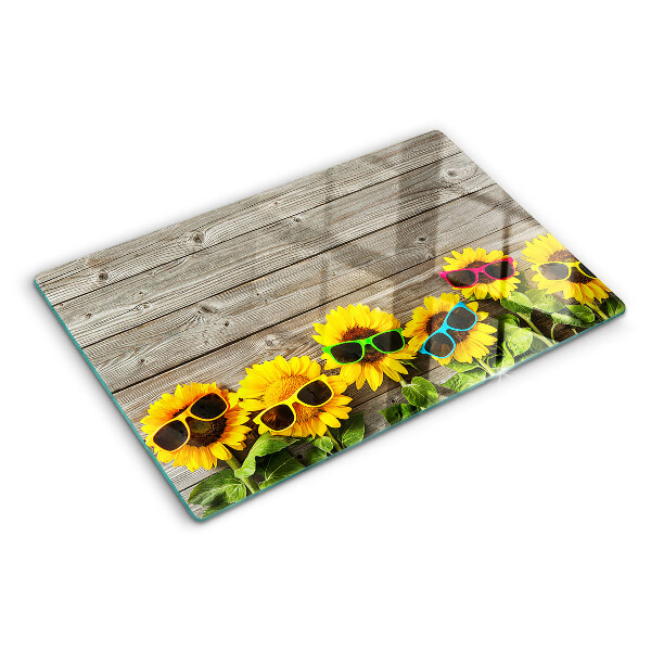 Szklana deska kuchenna Słoneczniki w okularach przeciwsłonecznych