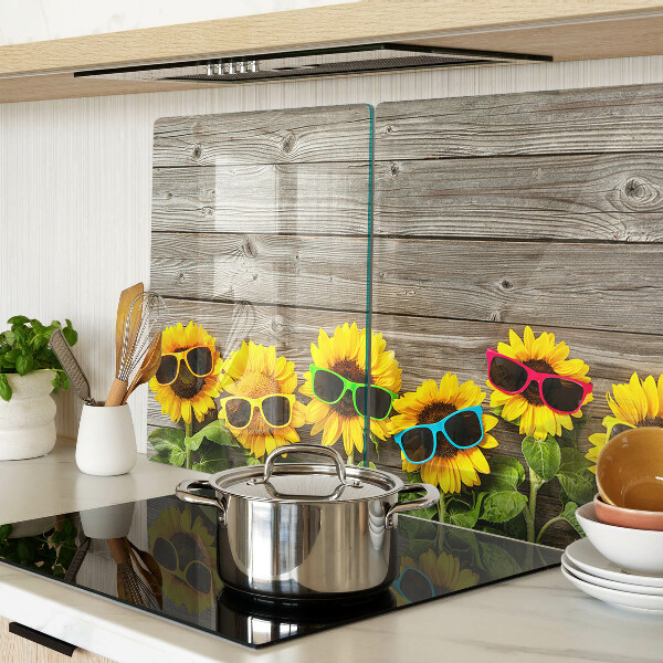 Szklana deska kuchenna Słoneczniki w okularach przeciwsłonecznych