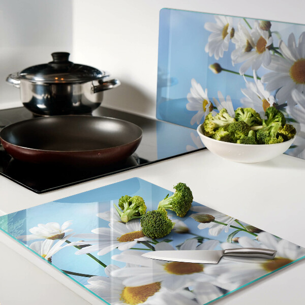 Szklana deska do krojenia Kwiaty stokrotek na niebieskim tle