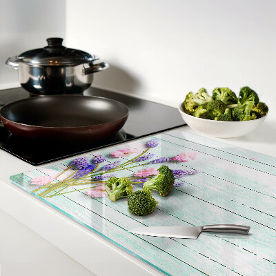 Szklana deska do krojenia Kwiaty na tle drewnianym