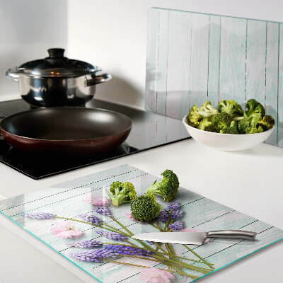 Szklana deska do krojenia Kwiaty na tle drewnianym