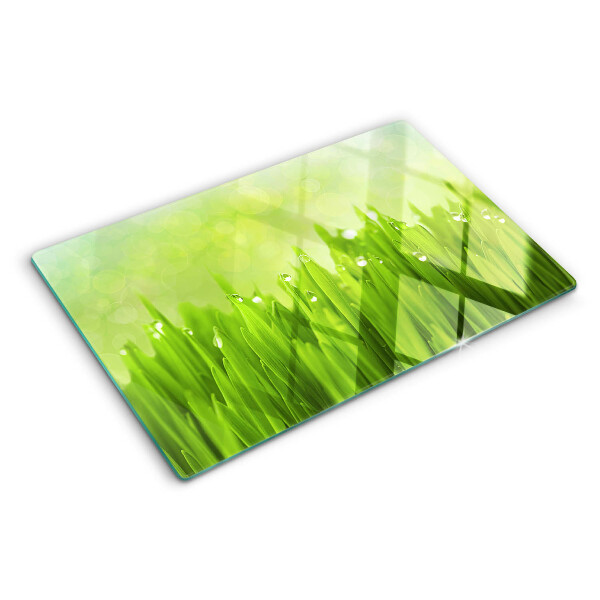 Snijplanken glas Groen gras met waterdruppels