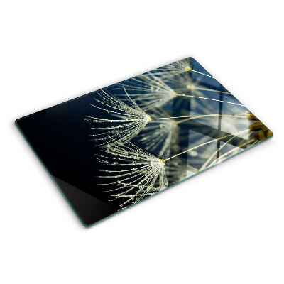 Snijplanken glas Paardenbloemen met waterdruppels