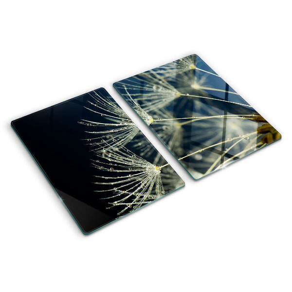 Snijplanken glas Paardenbloemen met waterdruppels
