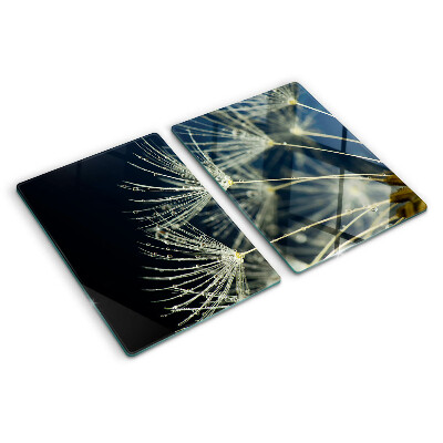 Snijplanken glas Paardenbloemen met waterdruppels