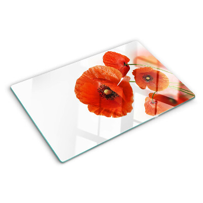 Szklana deska kuchenna Makowe kwiaty w czerwonym kolorze