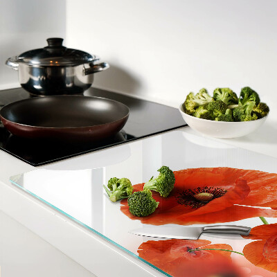 Szklana deska kuchenna Makowe kwiaty w czerwonym kolorze