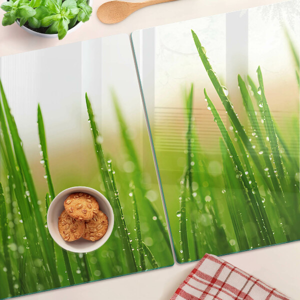 Deska kuchenna szklana Trawa z kroplami wody