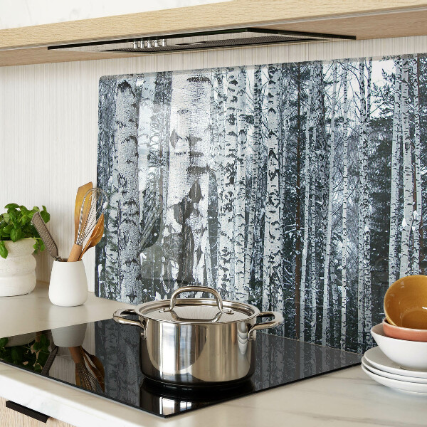 Deska kuchenna szklana Las brzozowy w zimowej scenerii