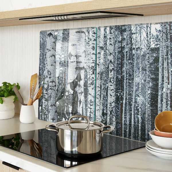Deska kuchenna szklana Las brzozowy w zimowej scenerii