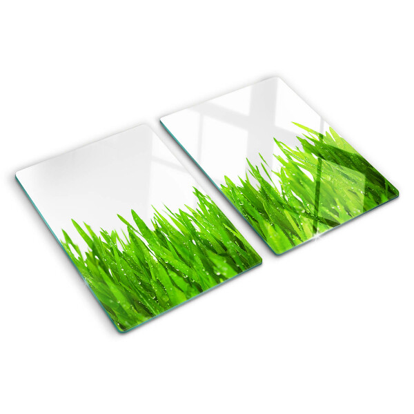 Snijplanken glas Groen gras met waterdruppels