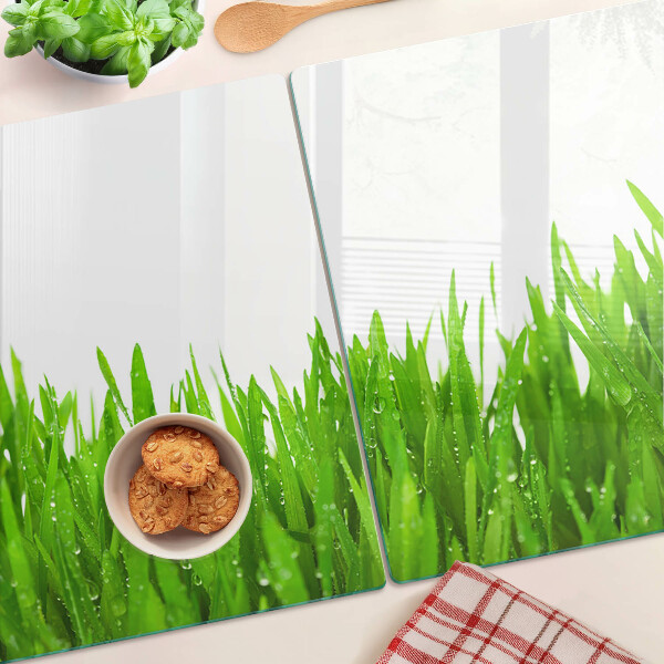 Deska kuchenna szklana Zielona trawa z kroplami wody